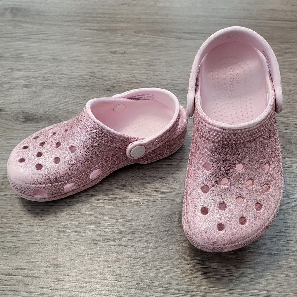 Crocs Kids Classic Glitter Clog Pink Sparkle Shoes Girly Toddler Casual Size C11